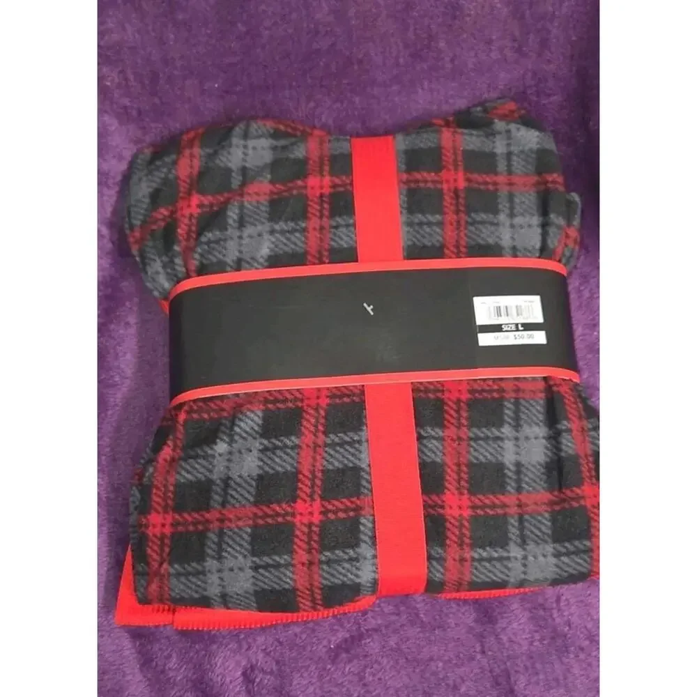 Beverly Hills Polo Club Men's 2 Piece Lounge Set Pajamas Red Top & Plaid Pants L